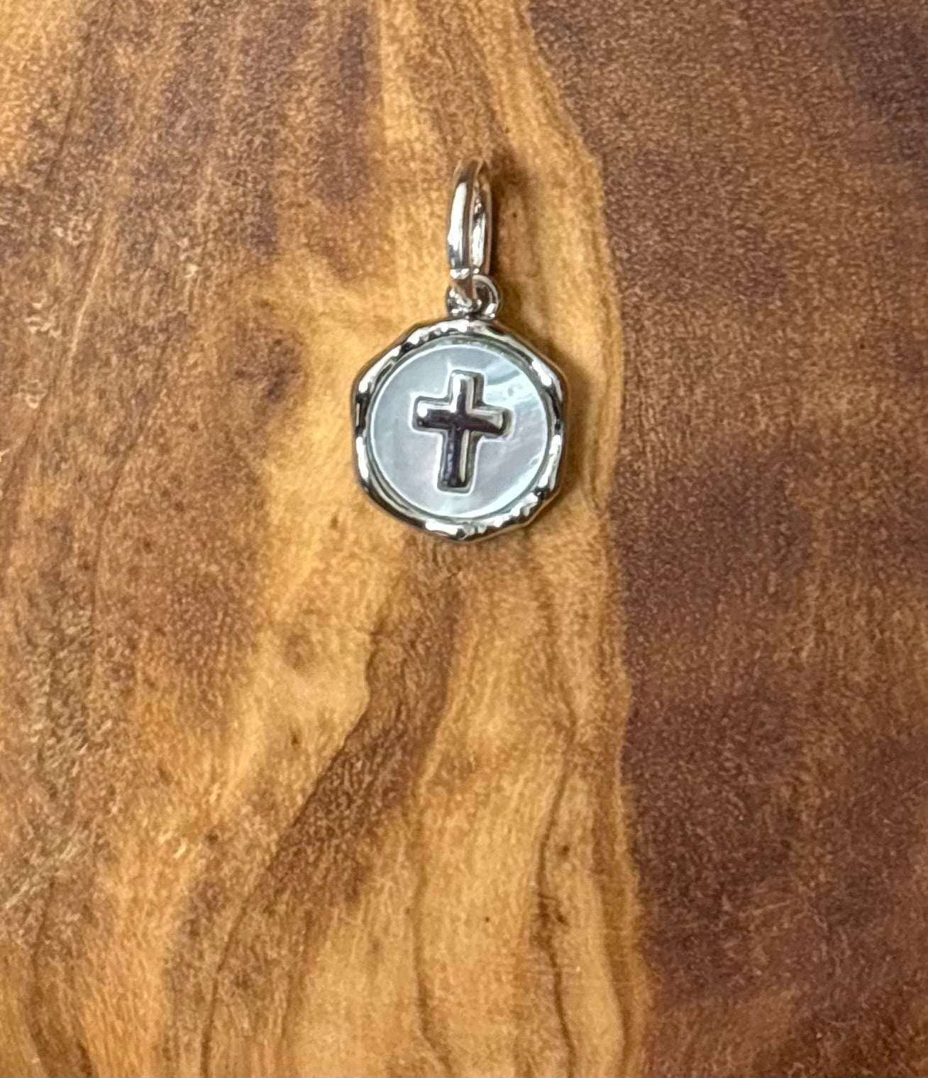 circle cross charm bar silver
