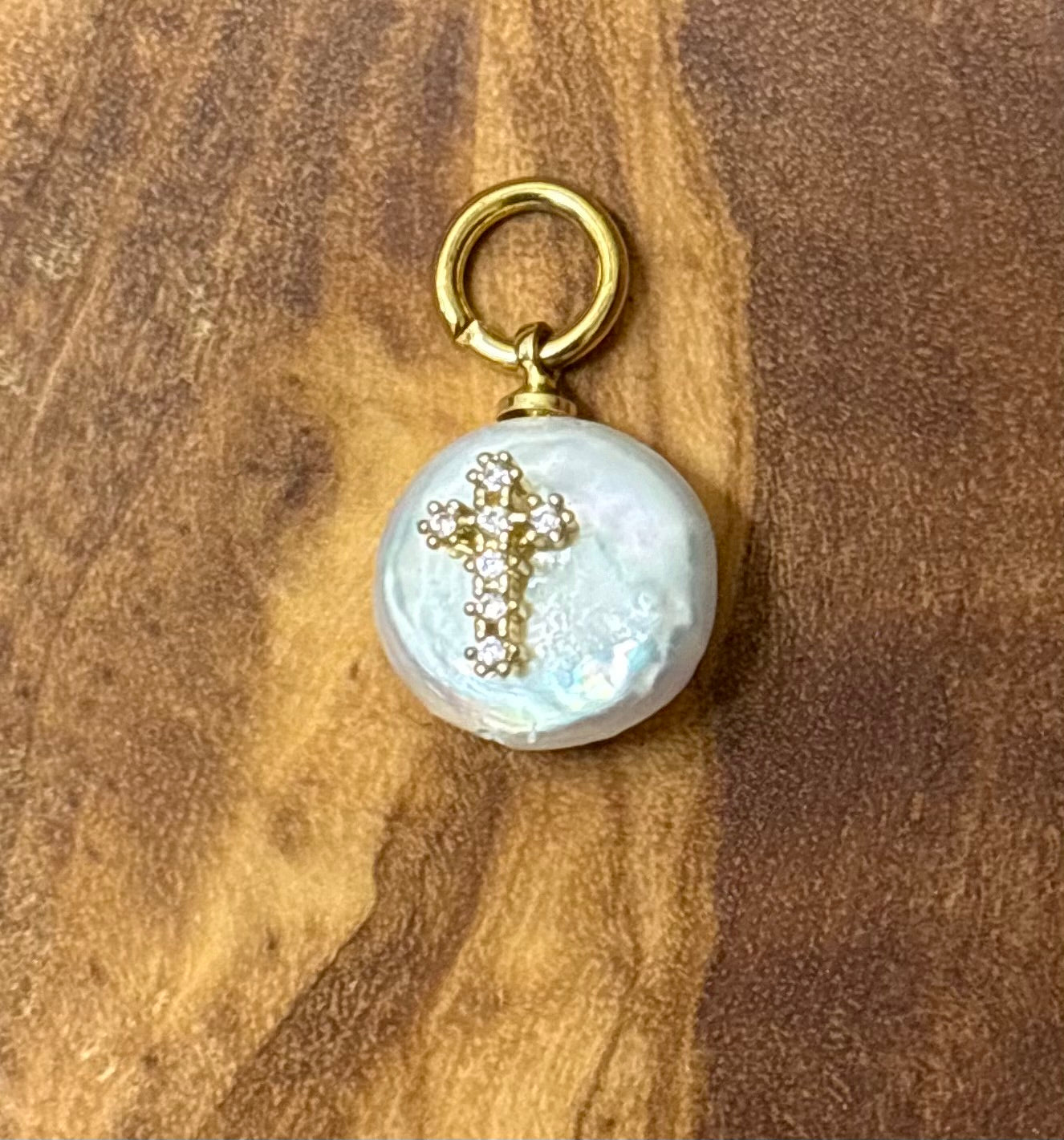 pearl cross charm bar gold