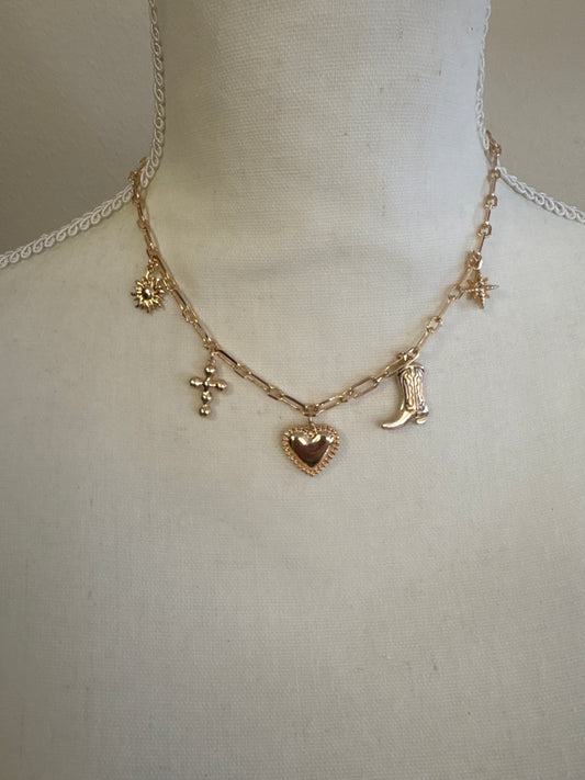 Girly Girl Charm Necklace - Gold