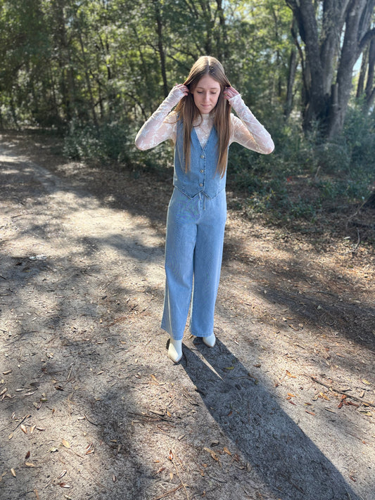 denim button vest