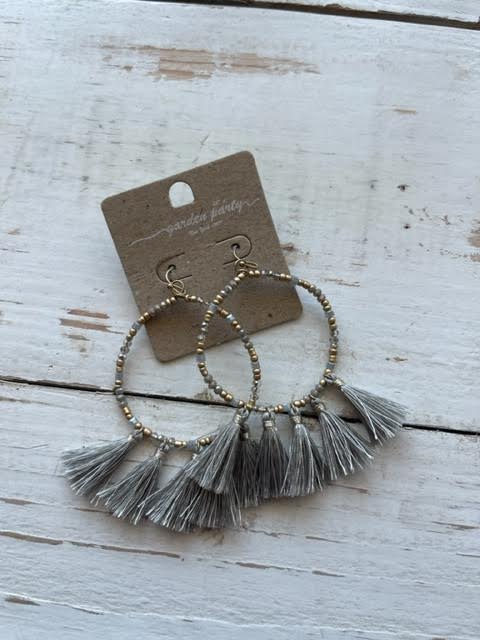 Bead and Tassel Circle Earrings