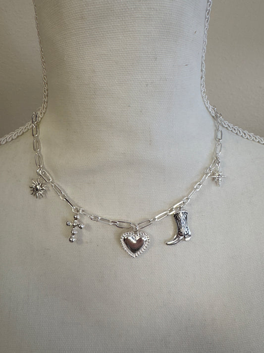 Girly Girl Charm Necklace - Silver