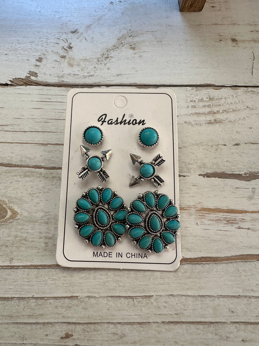 Boho Flower Turquoise earrings set