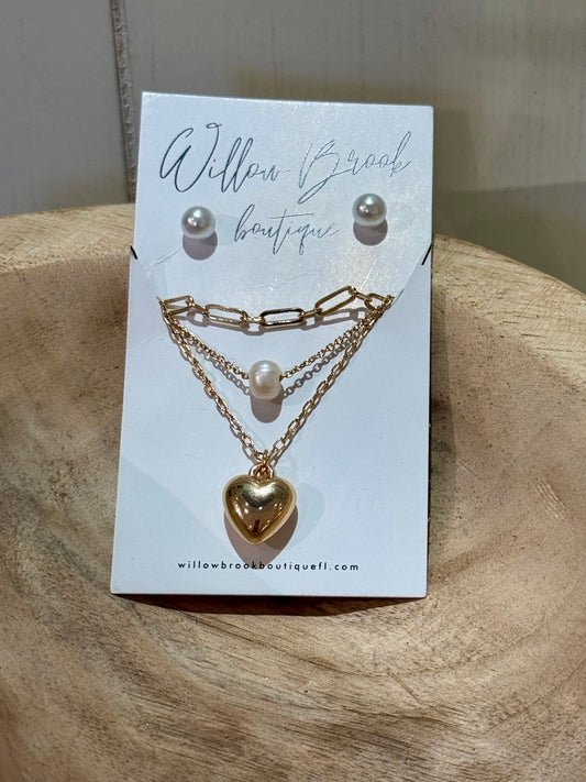 Gold Pearl Heart Necklace