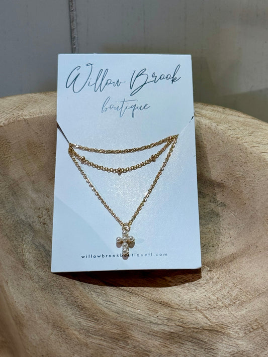 Gold Cross stackable necklace