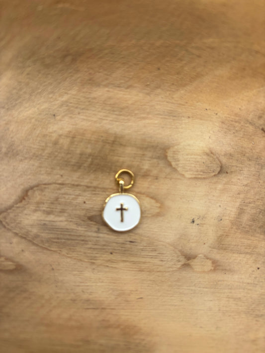 Gold cross White Round Disc With Gold