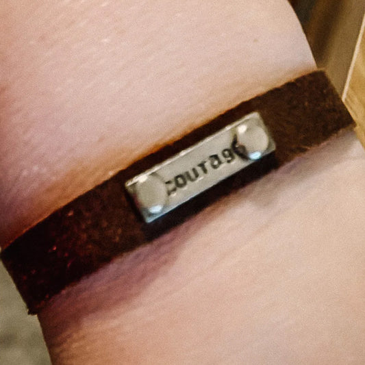 Mini Leather Affirmation Bracelet - Brown Leather "Courage"