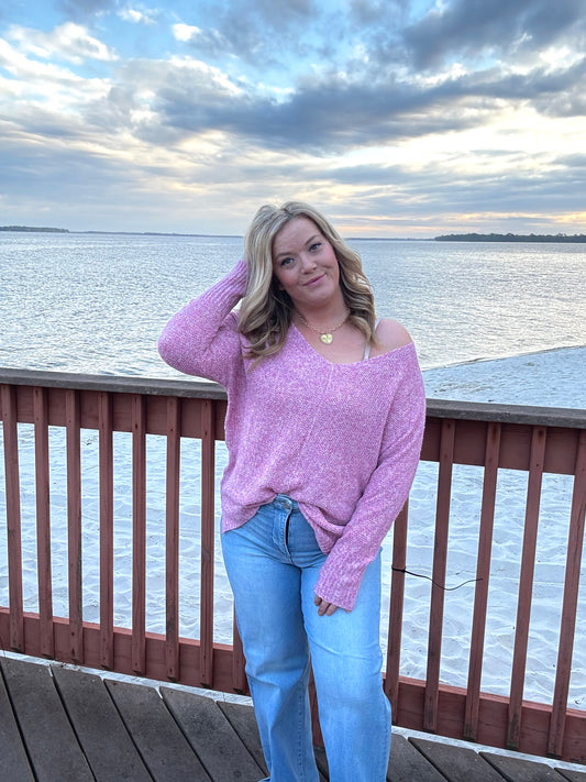 Coastal Breeze Knit Sweater - Pink