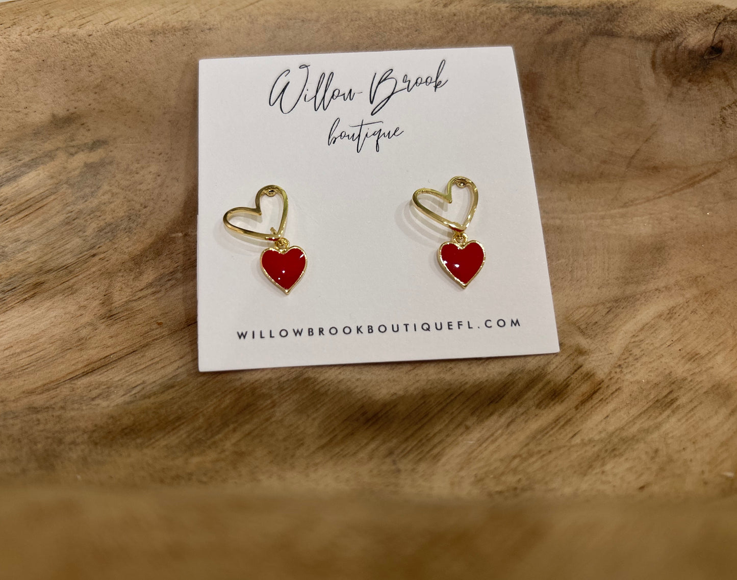 Heart Dangle earrings Red