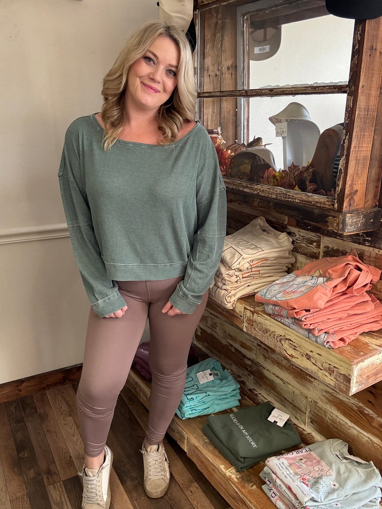 Simple Living Waffle Knit Top-Silky Pine