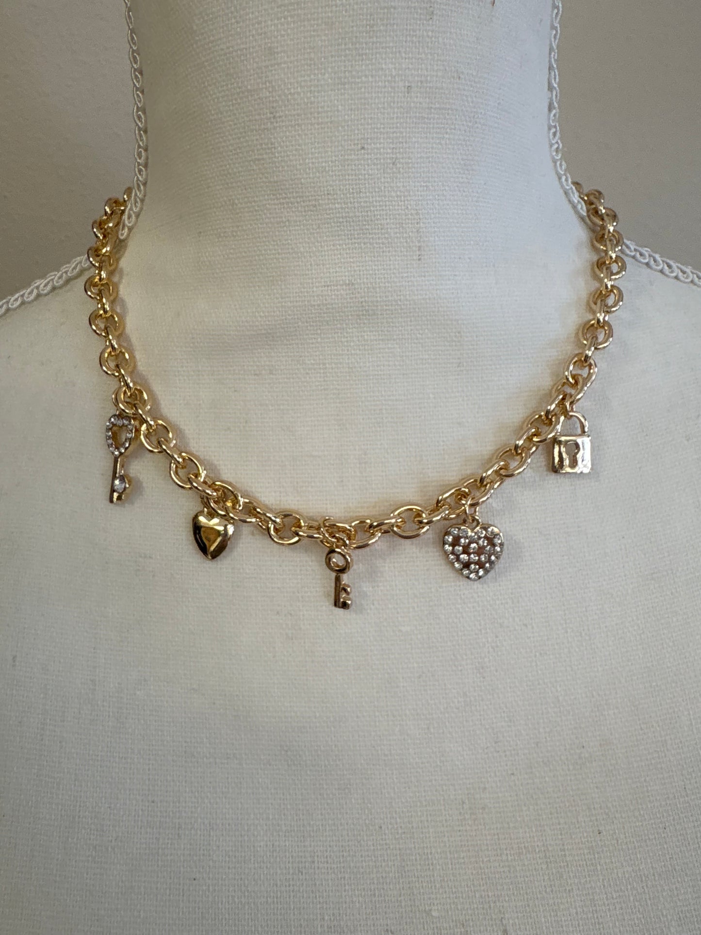 Lock and Key Chunky Charm Necklace