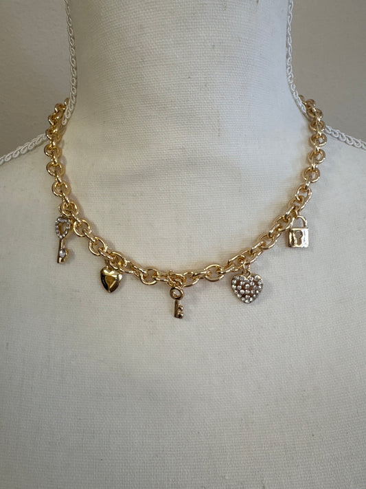 Lock and Key Chunky Charm Necklace