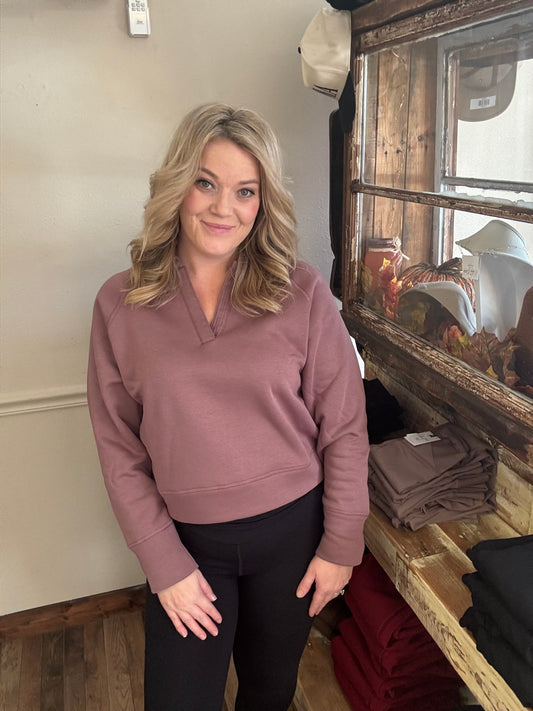 Carefree V neck Sweater- Rose Taupe