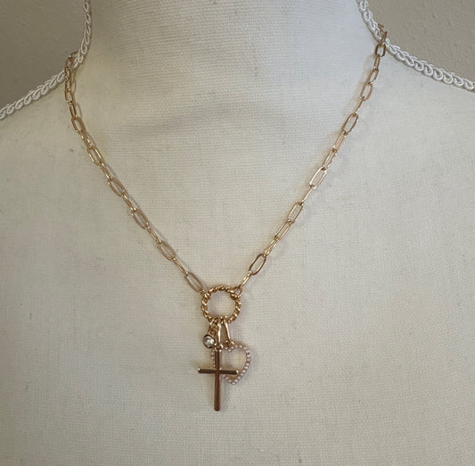 Heart and Cross Charm Necklace