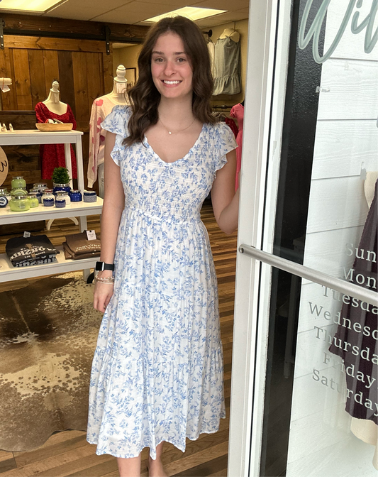 Floral Midi Dress- Blue