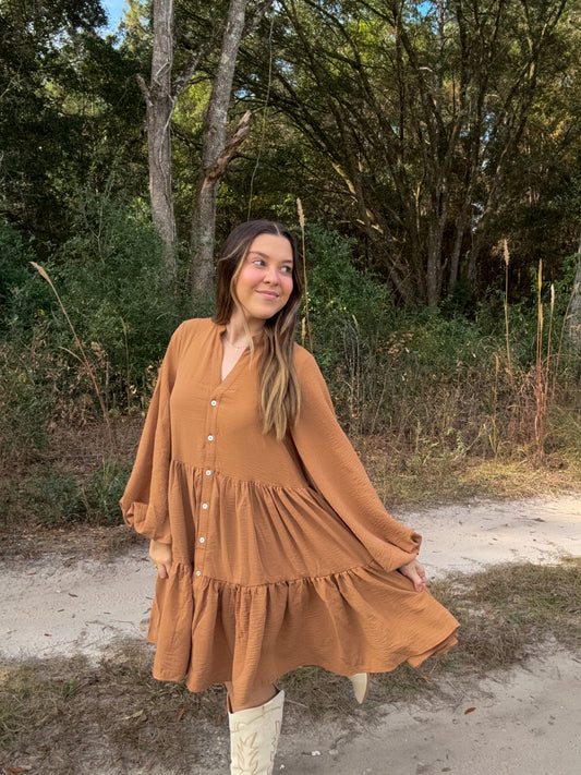 Autumn Stroll Tiered Mini Dress