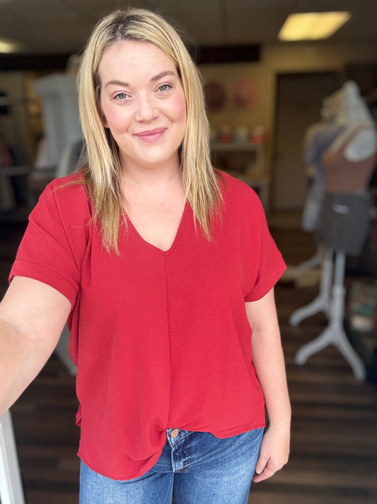 On Repeat V-Neck Top - Red