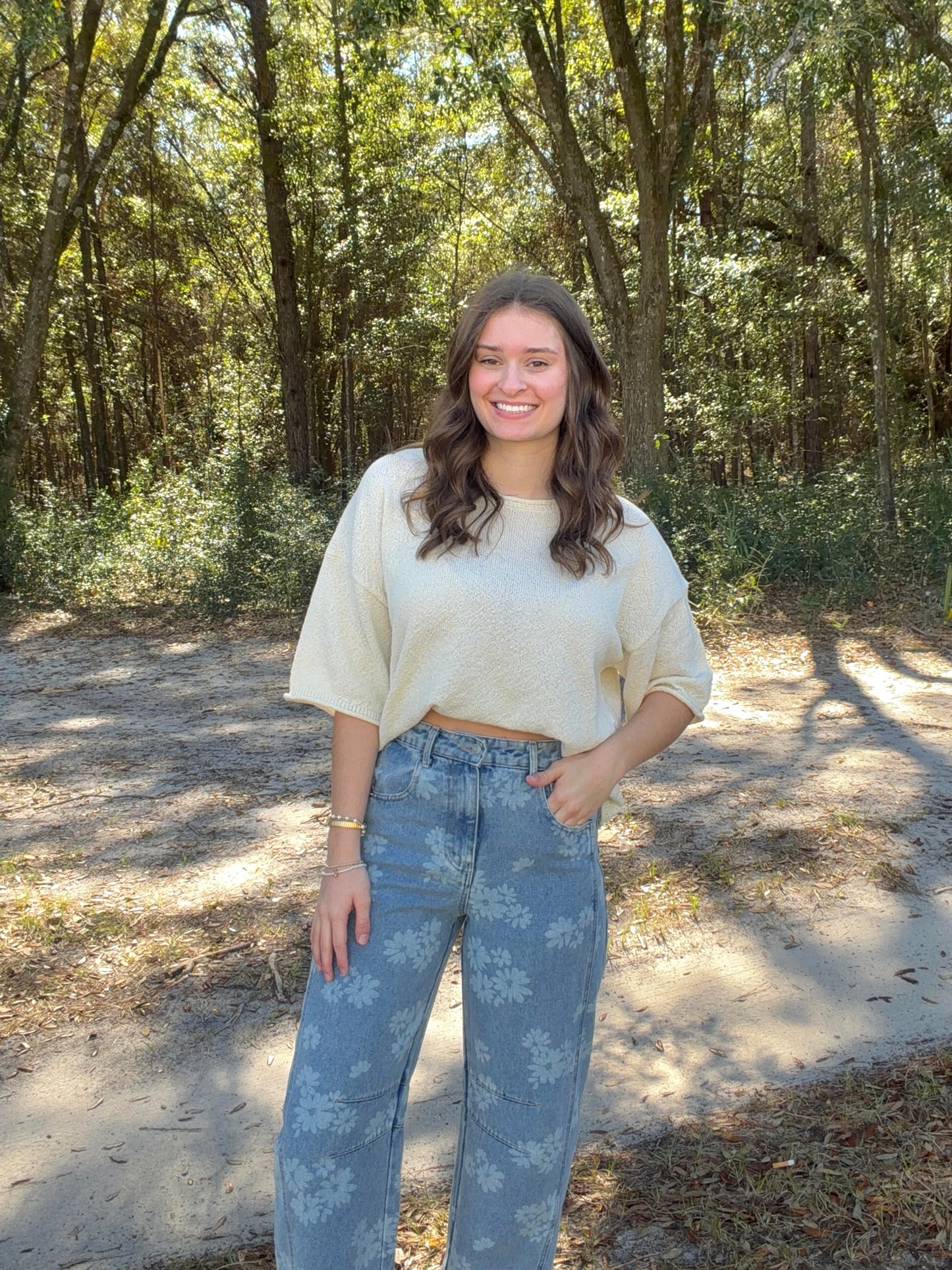 Floral Demin Barrel Jean