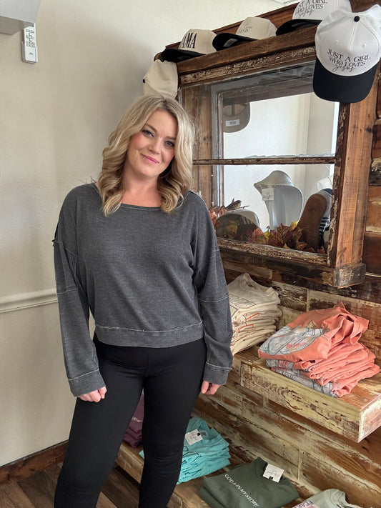 Simple Living Waffle Knit Top-Black