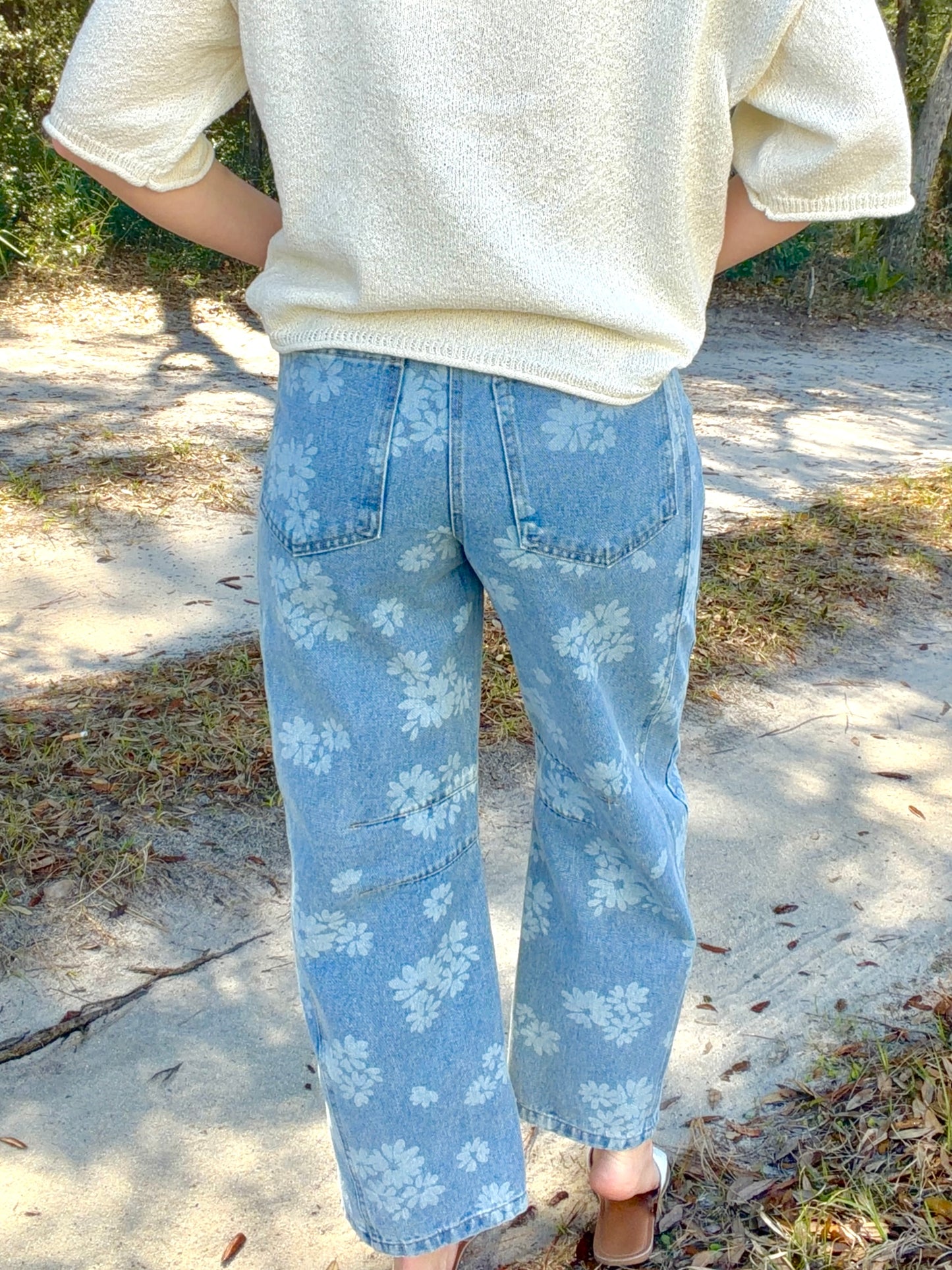 Floral Demin Barrel Jean