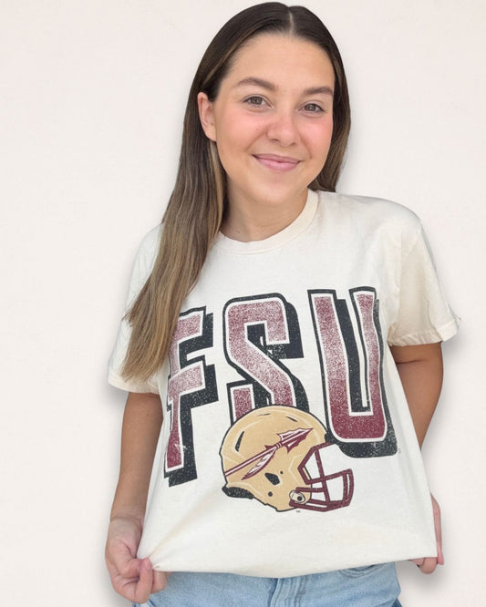 FSU helmet Thrifted Tee-white