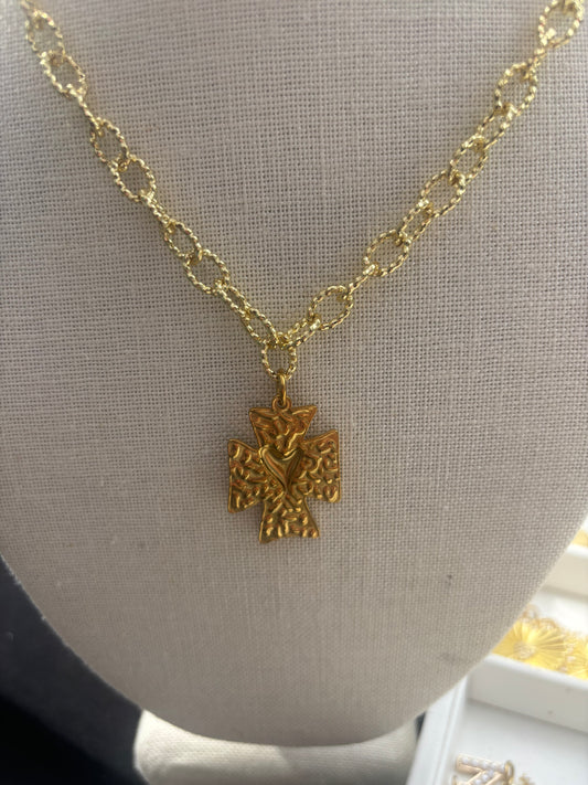 Gold Cross My heart Charm