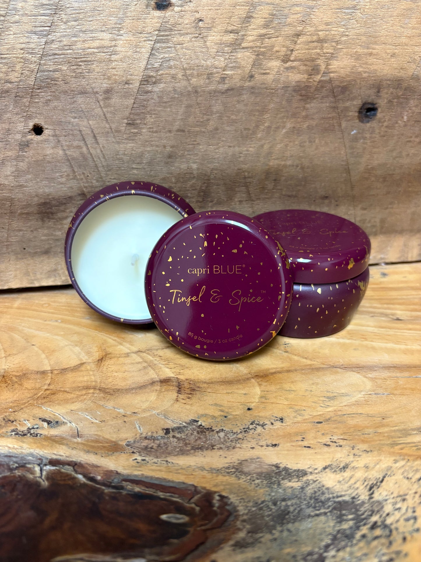 3 oz Glimmer Mini Tin Candle - Tinsel & Spice