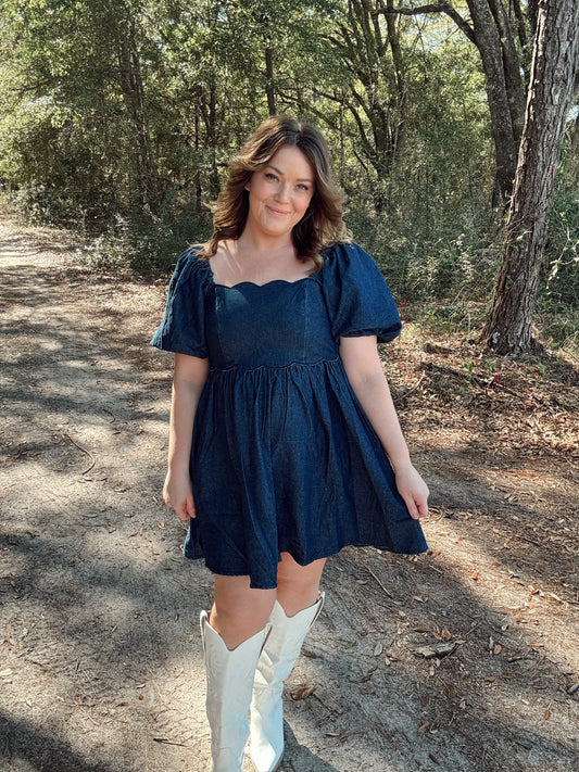 Scallop Denim Dress