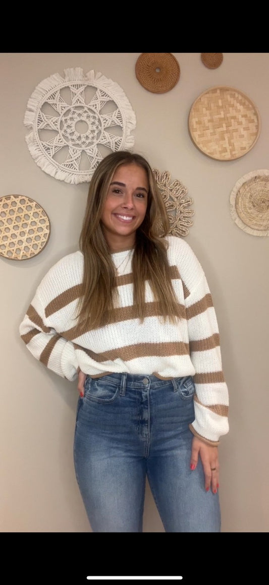 Mocha Stripe Crop Sweater