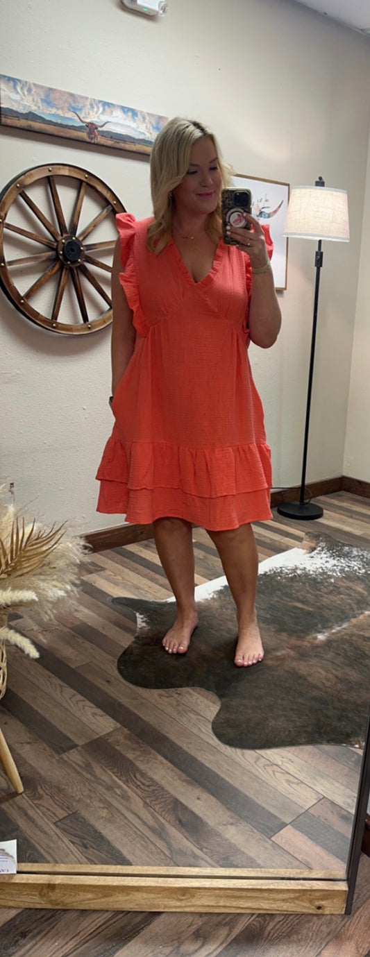 Coral Ruffle Dress