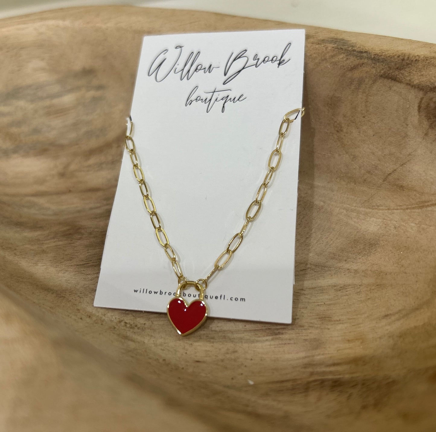 Heart charm chain necklace Red