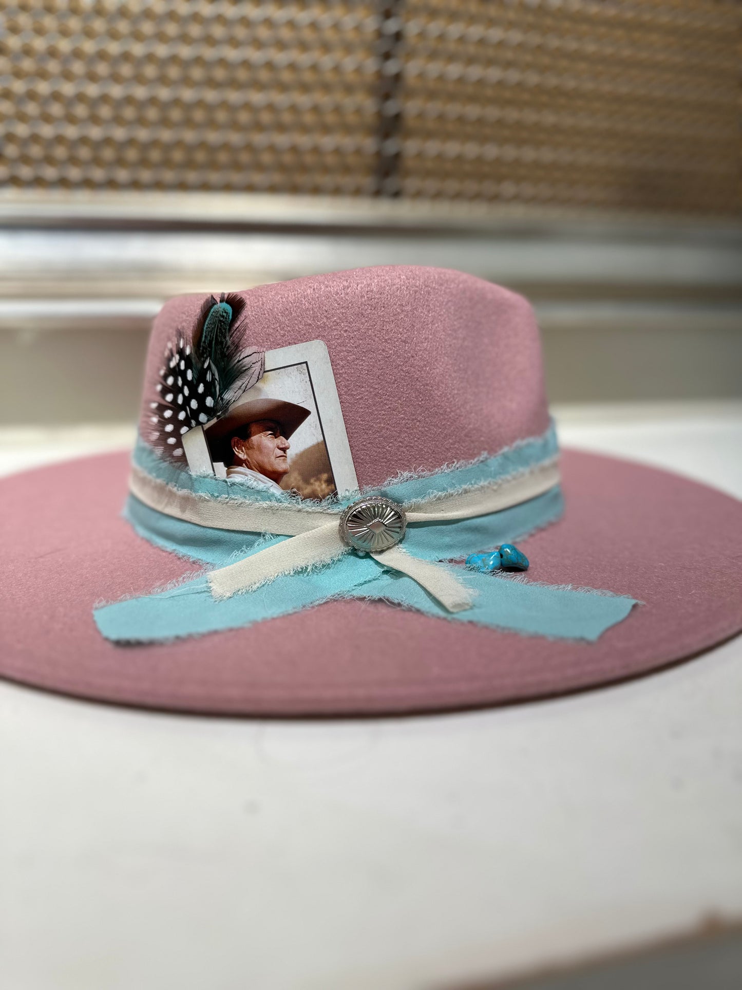 Pink and Teal Felt hat