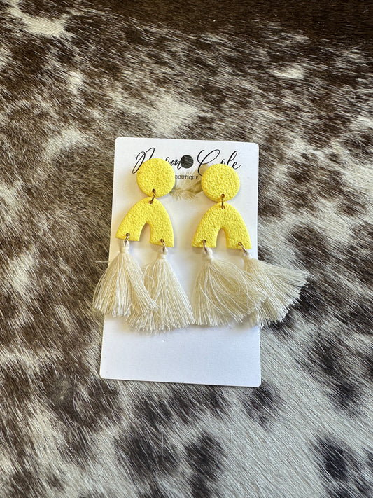 yellow clay tassel earrings