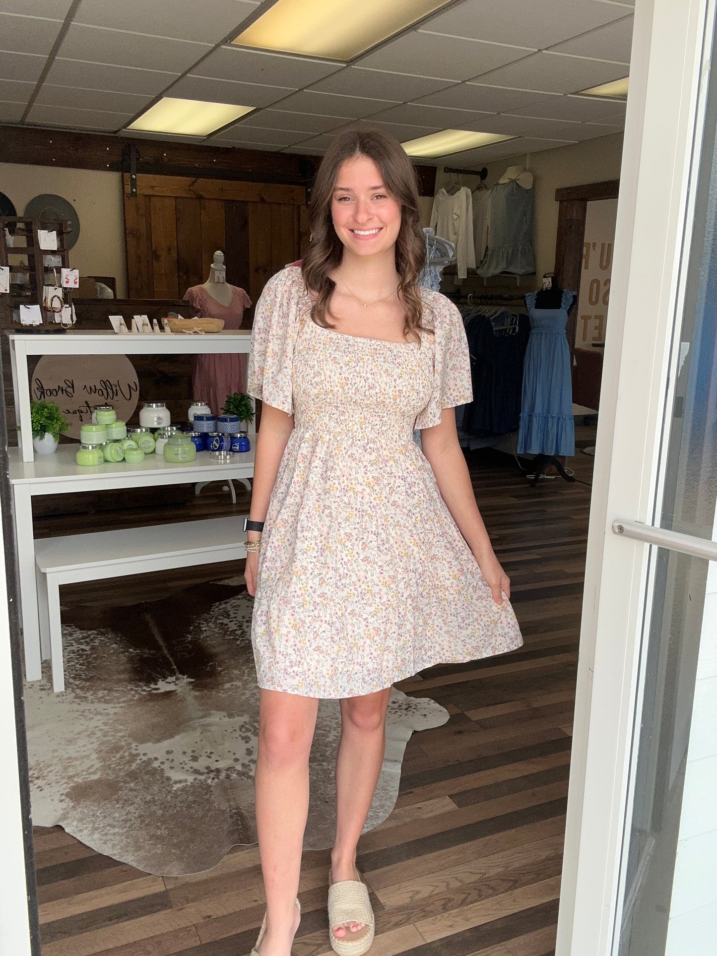 Perfect floral mini dress- Cream.