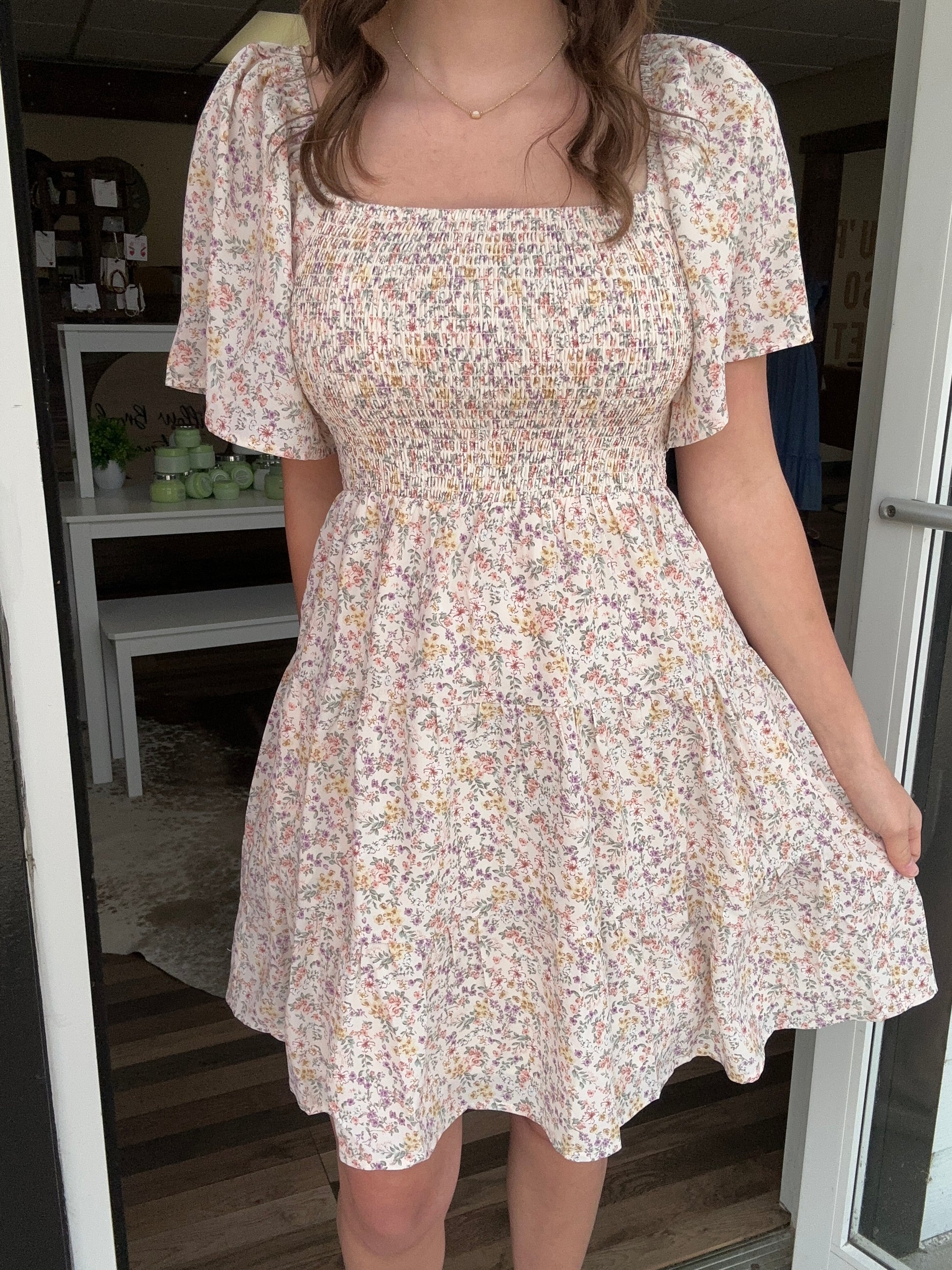 Perfect floral mini dress- Cream.