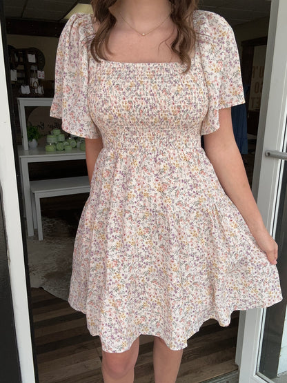 Perfect floral mini dress- Cream.