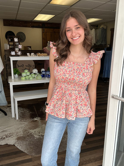 Sunkissed floral top - Coral.