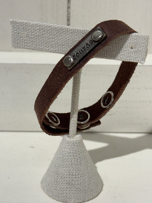 Mini leather affirmation bracelet- brown leather "courage"