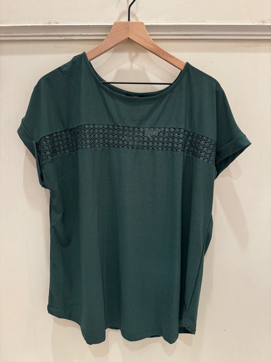 Lace Button Back Top Green - T