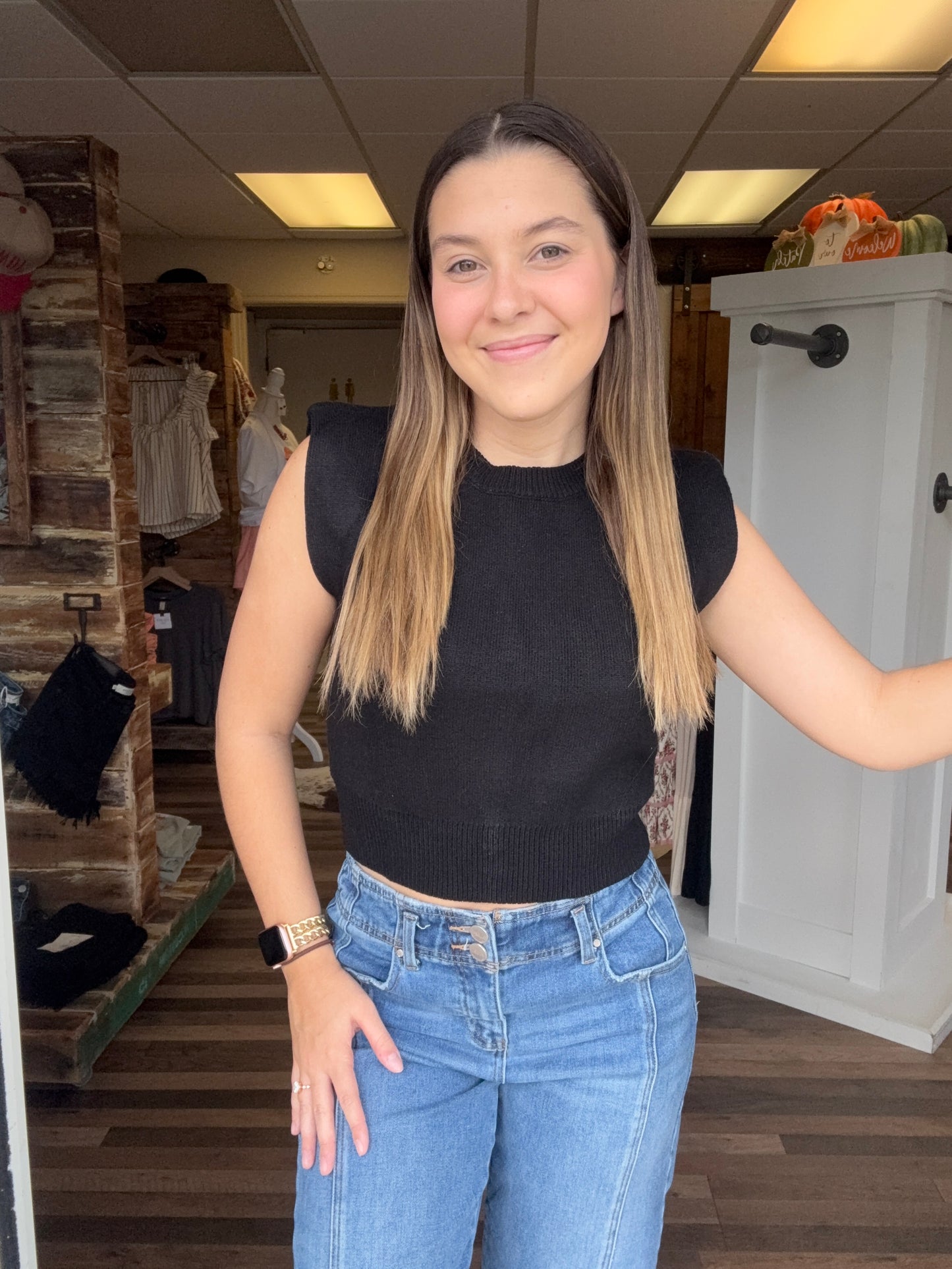 Bare Knit Sweater Top - Black