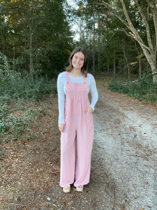 Pale Pink Wide-Leg Overalls